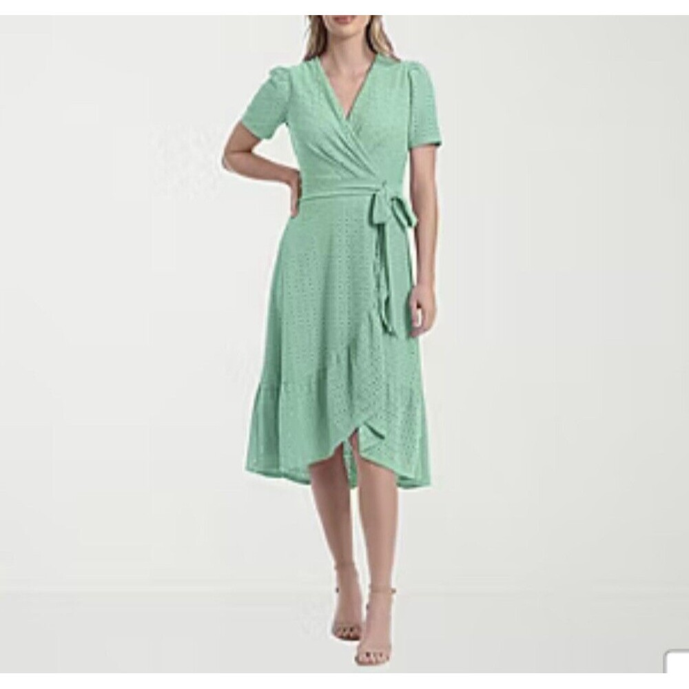 London Times  Womens Embroidered Midi Plus Fit + Flare Dress Size 14 Zipper Back